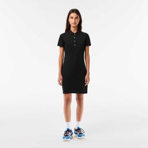 Lacoste Stretch Bomull Pique Polo Svarta | CTEMW-3617