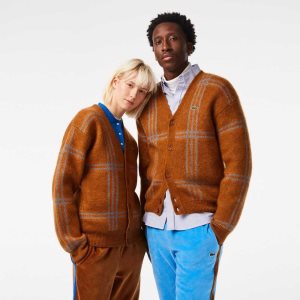 Lacoste Tartan Pattern Ull Cardigan Bruna Blå Orange | PRFEQ-7654