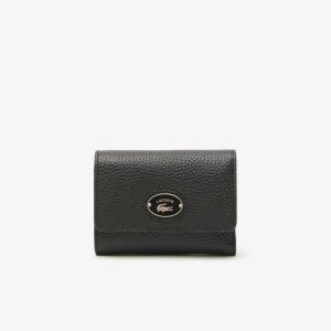 Lacoste Top Grain Läder Flap Close Wallet Svarta | OMUCD-5294