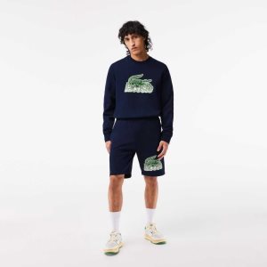 Lacoste Unbrushed Bomull Fleece Shorts Marinblå Blå | WIQKO-6807