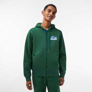 Lacoste Unbrushed Fleece Zipped Hoodie Gröna | PRNUC-2930