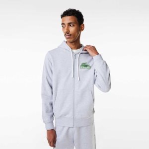 Lacoste Unbrushed Fleece Zipped Hoodie Grå | ZLNFU-2814