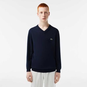 Lacoste V-Neck Organic Bomull Marinblå Blå | UJQXW-0843