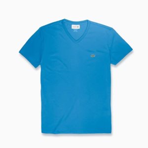 Lacoste V-Neck Pima Bomull Jersey Blå | FORKZ-4530