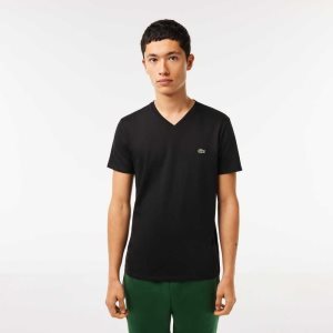 Lacoste V-Neck Pima Bomull Jersey Svarta | HEYBW-8567