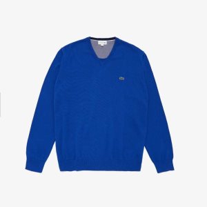 Lacoste V-neck Bomull Blå | RBCXZ-4593