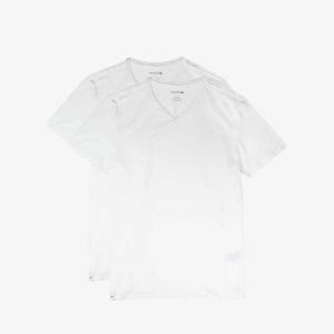 Lacoste V-neck Bomull Lounge T-shirt 2-Pack Vita | CZSVX-4935