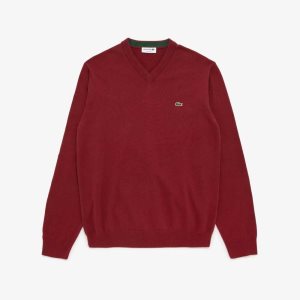 Lacoste V-neck Bomull Vinröda | UXNTJ-0174