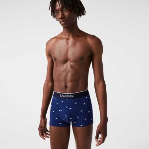 Lacoste Vanliga Signature Boxer Trunks 3-Pack Marinblå Blå Grå Röda | GTNCI-2376