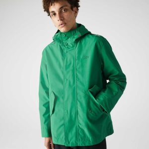 Lacoste Vatten-Resistant Bomull Blend Korta Hooded Parka Gröna | TRBOF-4690