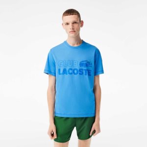 Lacoste Vintage Print Organic Bomull Blå | MXVEH-6342