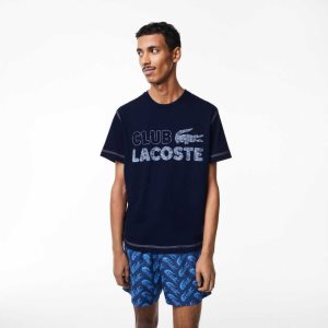 Lacoste Vintage Print Organic Bomull Marinblå Blå | EUVWN-8496