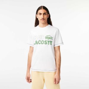 Lacoste Vintage Print Organic Bomull Vita | WTREC-0629