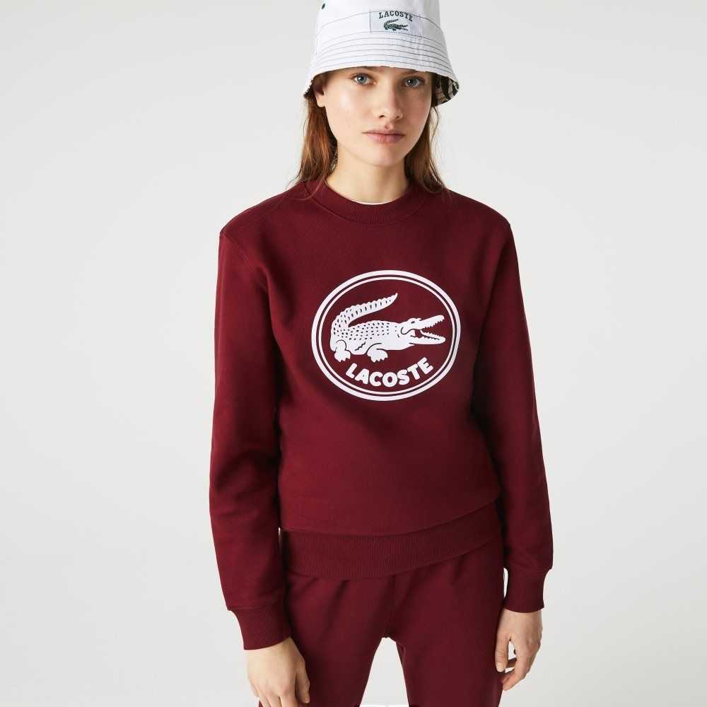 Lacoste 3D Logo Organic Bomull Fleece Vinröda | AYBWT-3046