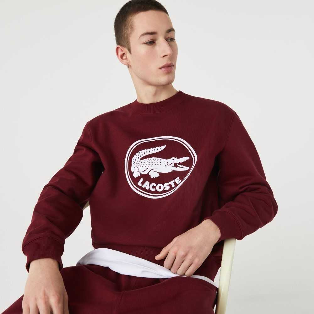 Lacoste 3D Logo Organic Bomull Fleece Vinröda | AYBWT-3046