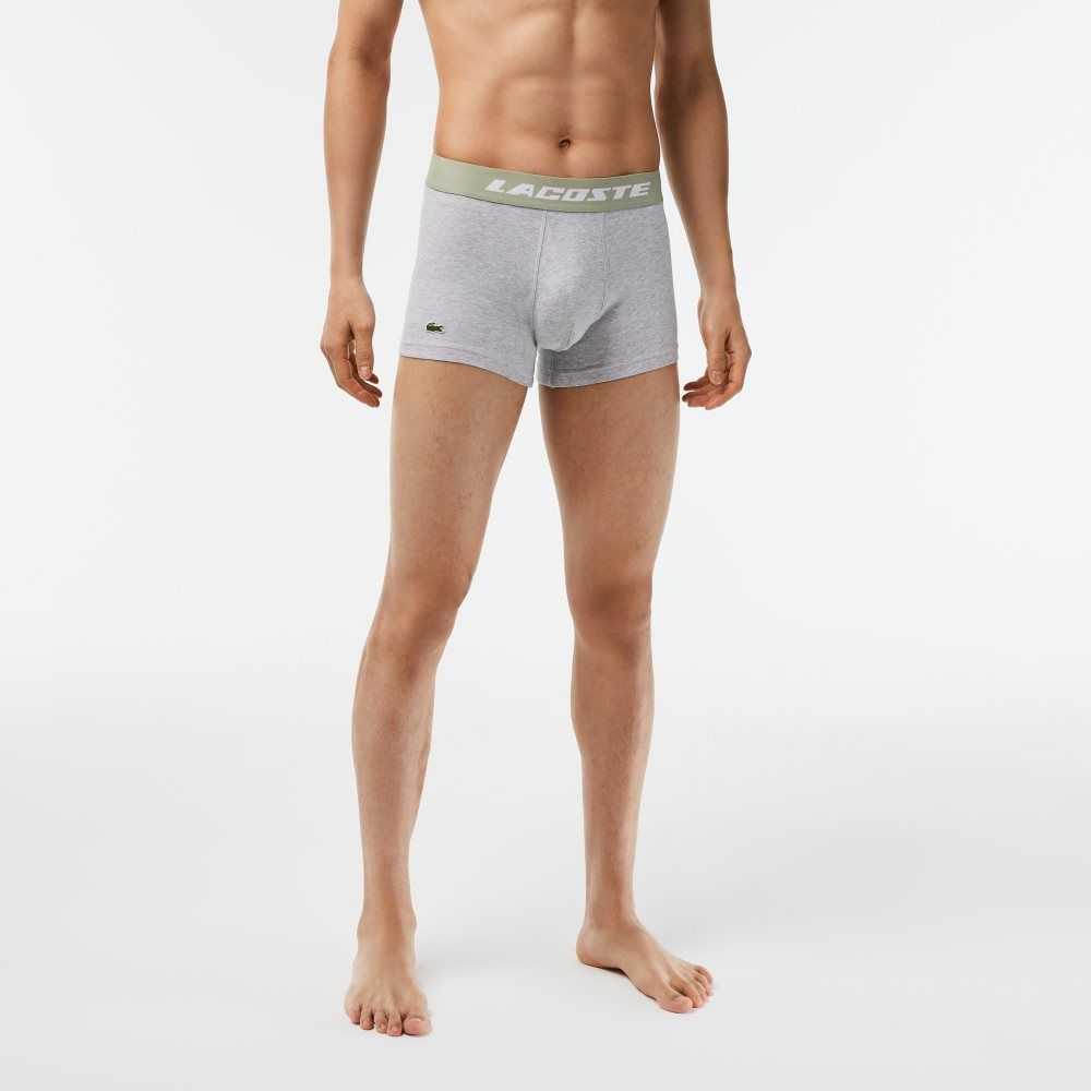 Lacoste 3-Pack Contrast Midja Trunks Khaki Gröna Grå Vita | VZMTH-5189