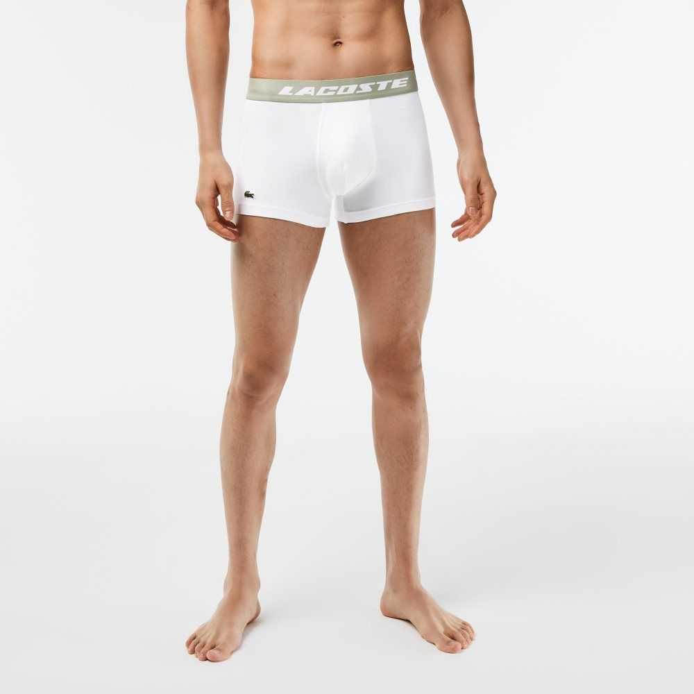 Lacoste 3-Pack Contrast Midja Trunks Khaki Gröna Grå Vita | VZMTH-5189