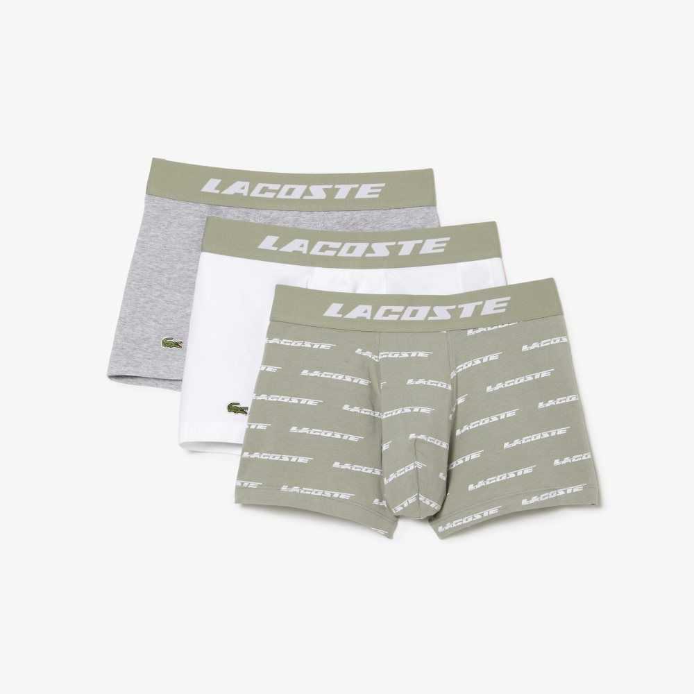 Lacoste 3-Pack Contrast Midja Trunks Khaki Gröna Grå Vita | VZMTH-5189