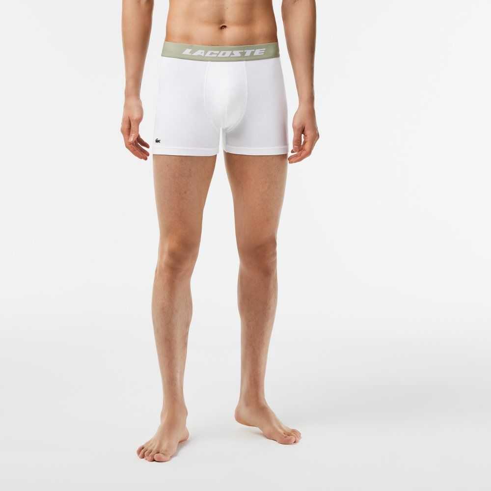 Lacoste 3-Pack Logo Print Jersey Boxers Khaki Gröna Grå Vita | IWJXA-1694