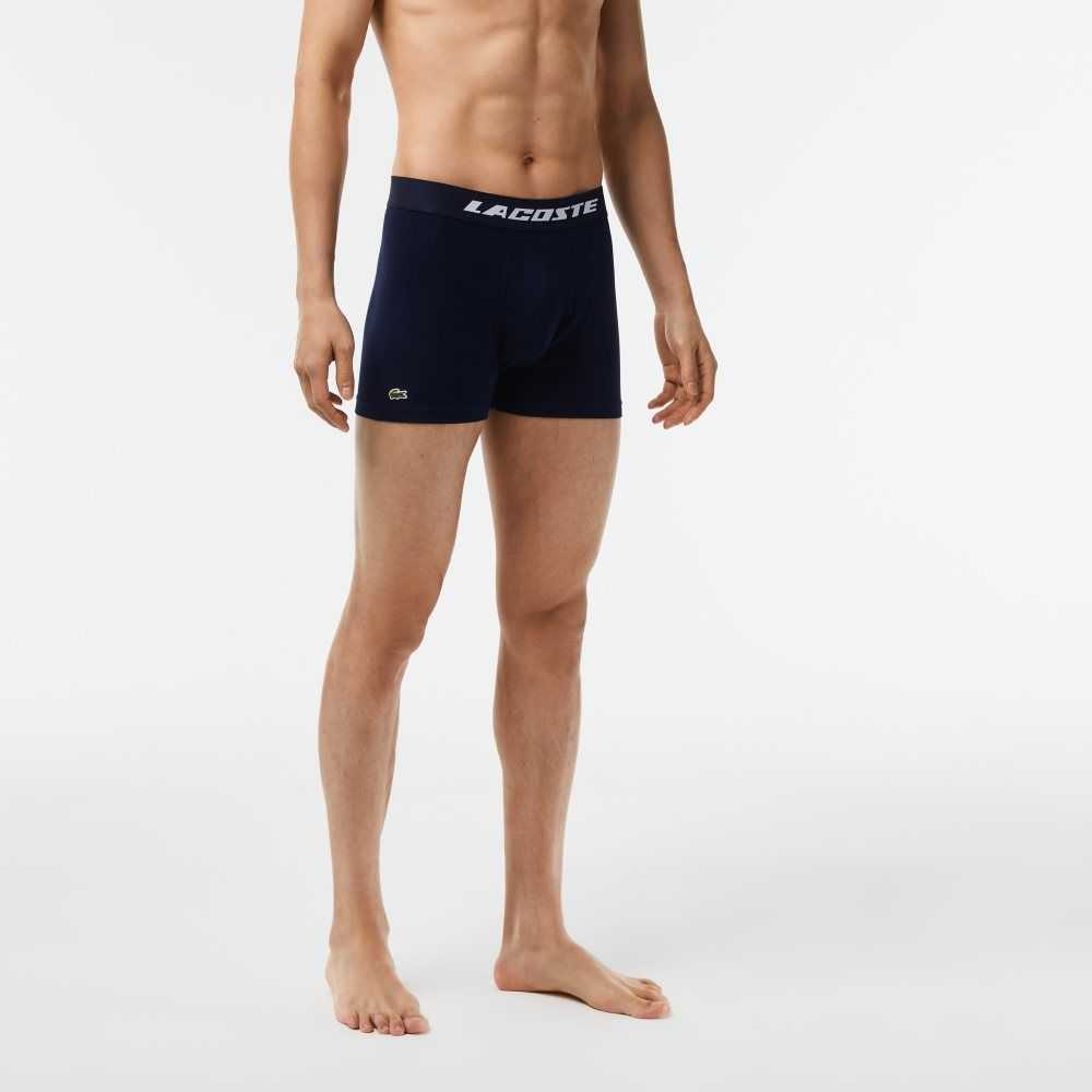 Lacoste 3-Pack Logo Print Jersey Boxers Grå Marinblå Blå | YLZBI-1749