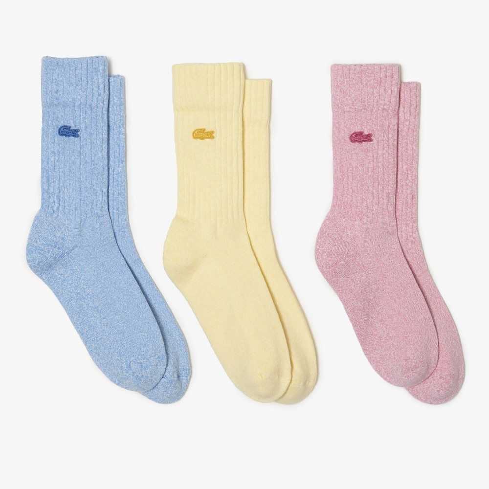 Lacoste 3-Pack Organic Bomull Blå Rosa Gula | MBXVK-3764