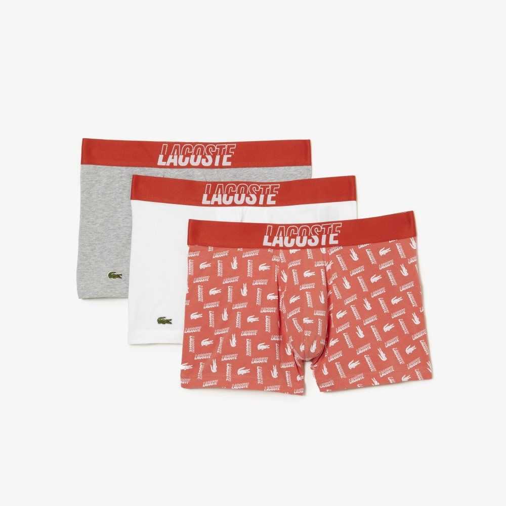 Lacoste 3-Pack Stretch Bomull Printed Trunks Orange Grå Vita | JYFUH-3614