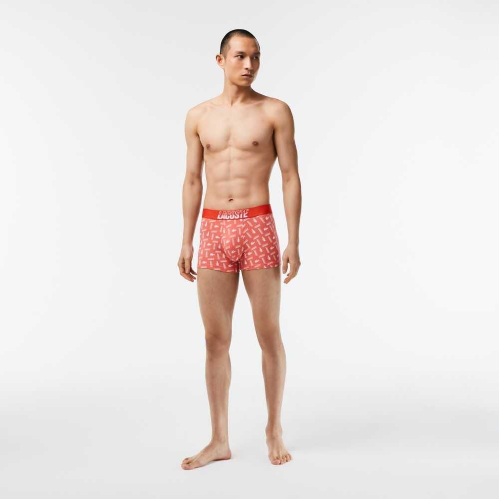 Lacoste 3-Pack Stretch Bomull Printed Trunks Orange Grå Vita | JYFUH-3614