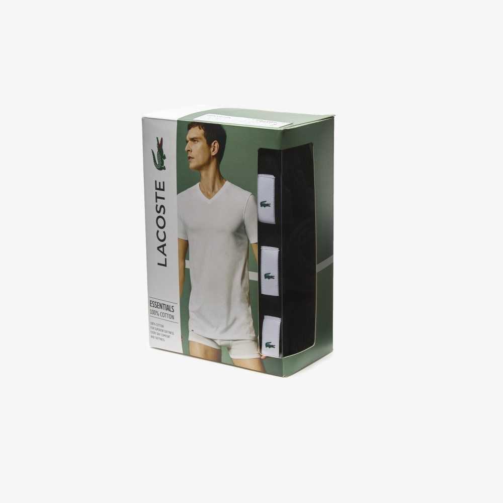 Lacoste 3-Pack of Plain T-Shirts Svarta | OGNVT-5370