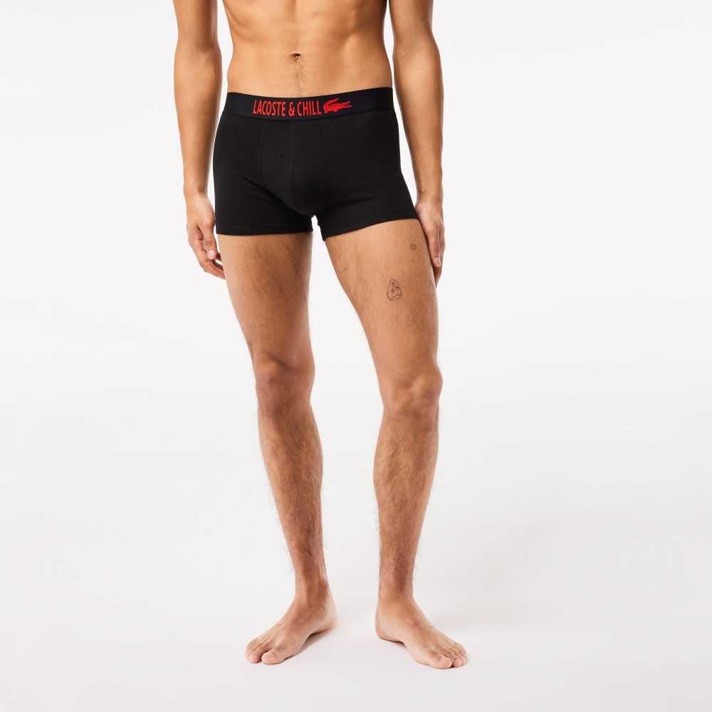 Lacoste 3-Pack x Netflix Jersey Boxers Svarta Röda Vita | DSCOJ-2415