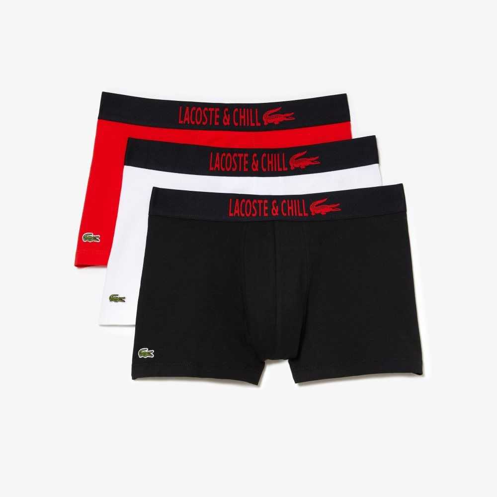 Lacoste 3-Pack x Netflix Jersey Boxers Svarta Röda Vita | DSCOJ-2415