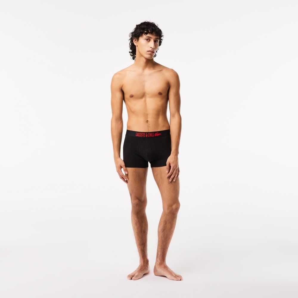 Lacoste 3-Pack x Netflix Jersey Boxers Svarta Röda Vita | DSCOJ-2415