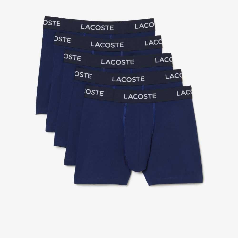 Lacoste 5-Pack Logo Midja Boxers Marinblå Blå | YKXNG-5729