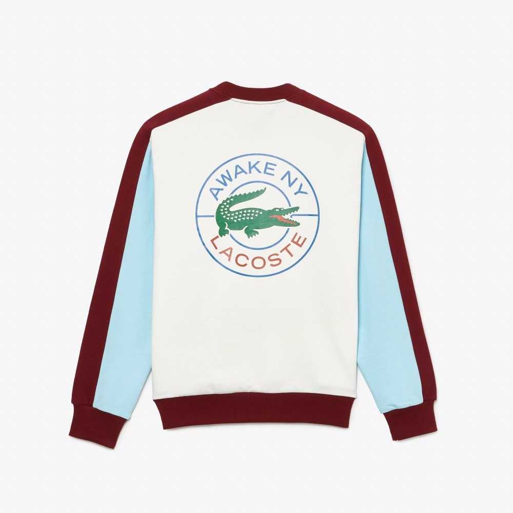 Lacoste AWAKE NY Badge Color-block Bomull Vita Vinröda | GUIFR-2950