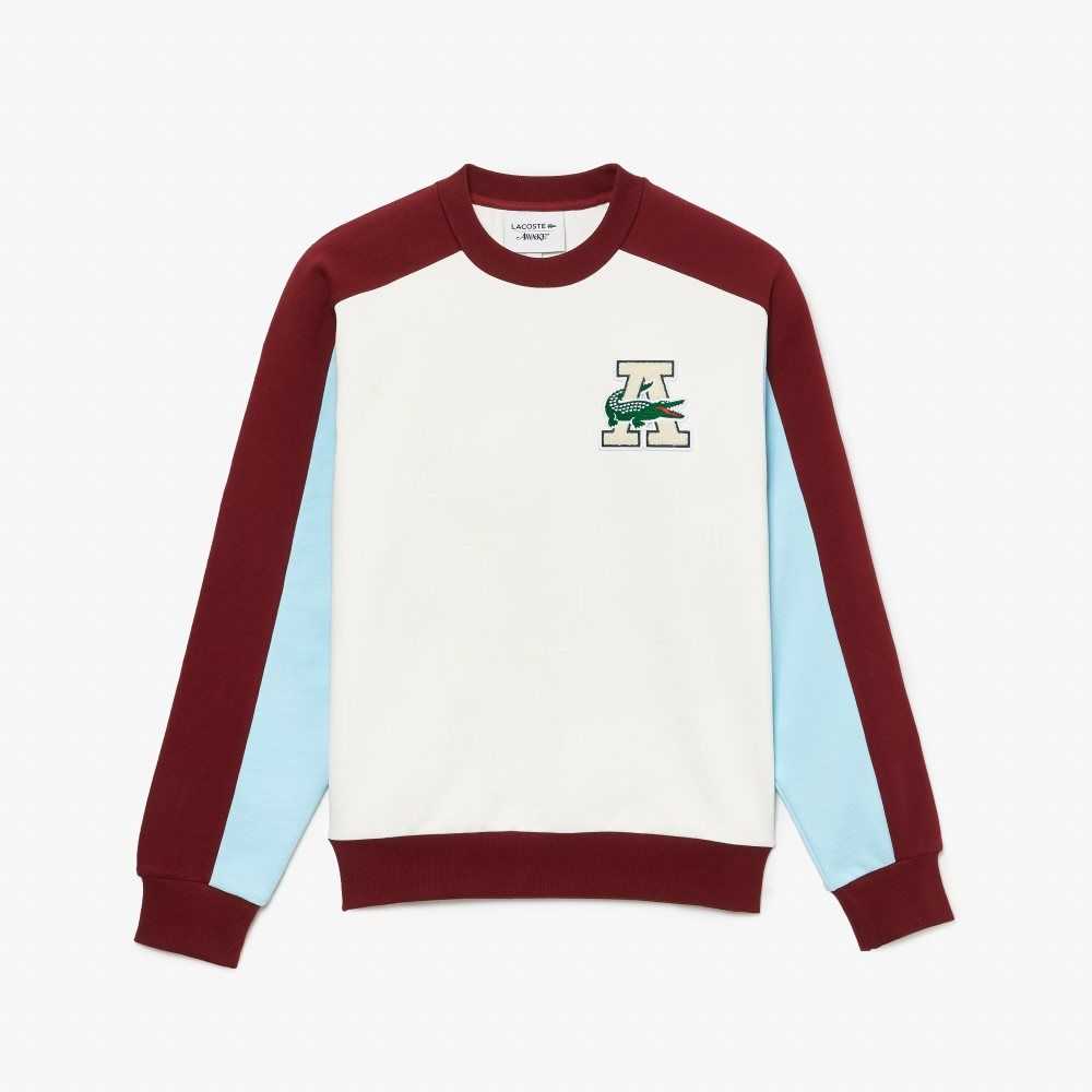 Lacoste AWAKE NY Badge Color-block Bomull Vita Vinröda | GUIFR-2950