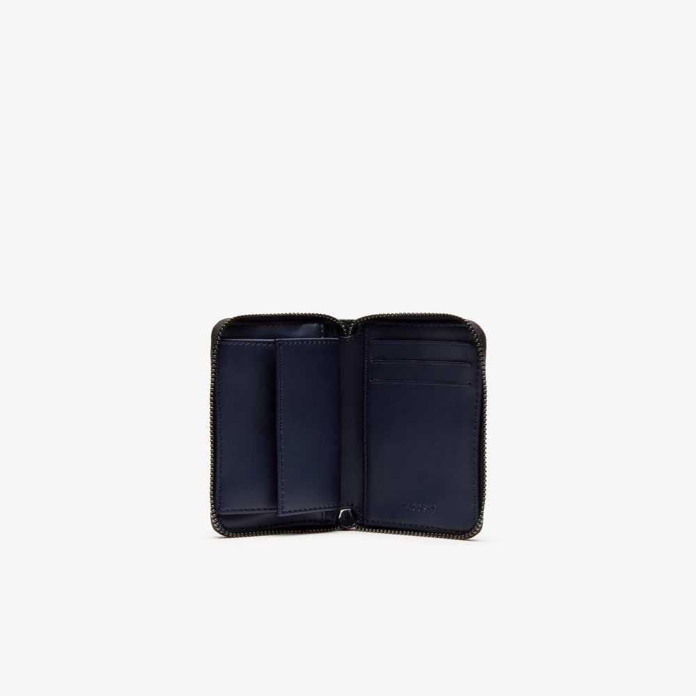 Lacoste Altitude Randig Zip Pull Grained Läder Wallet Mörkblå | WLXZT-6952