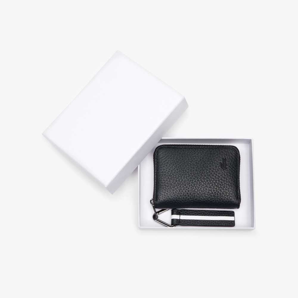 Lacoste Altitude Randig Zip Pull Grained Läder Wallet Mörkblå | WLXZT-6952