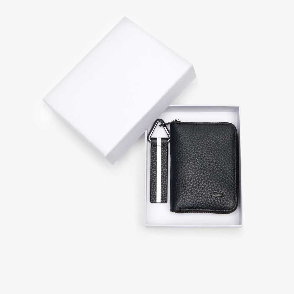 Lacoste Altitude Randig Zip Pull Grained Läder Wallet Mörkblå | WLXZT-6952