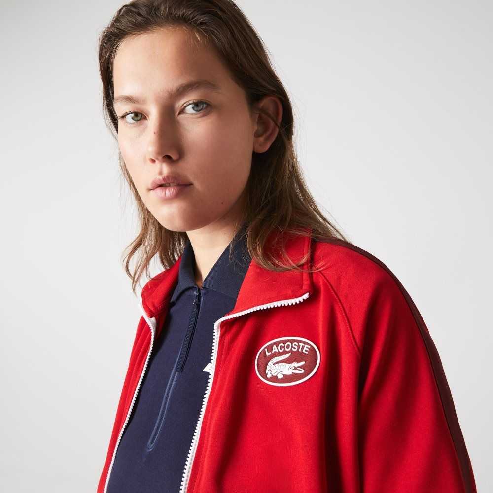 Lacoste Badge Pique Zippered Röda | YHXJM-3827