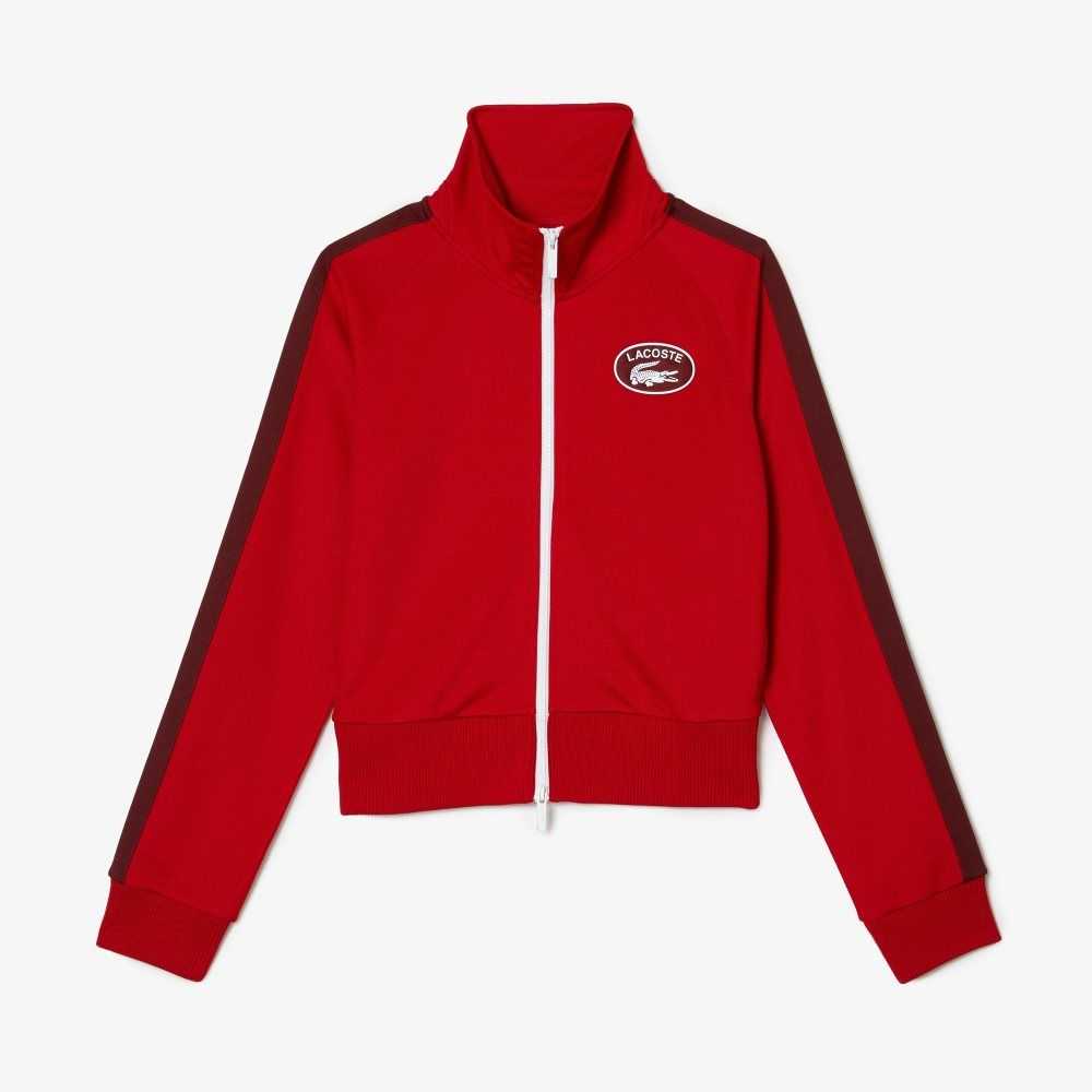 Lacoste Badge Pique Zippered Röda | YHXJM-3827