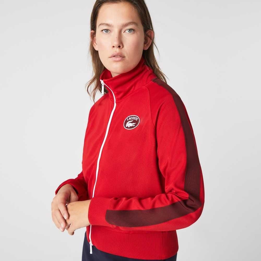 Lacoste Badge Pique Zippered Röda | YHXJM-3827