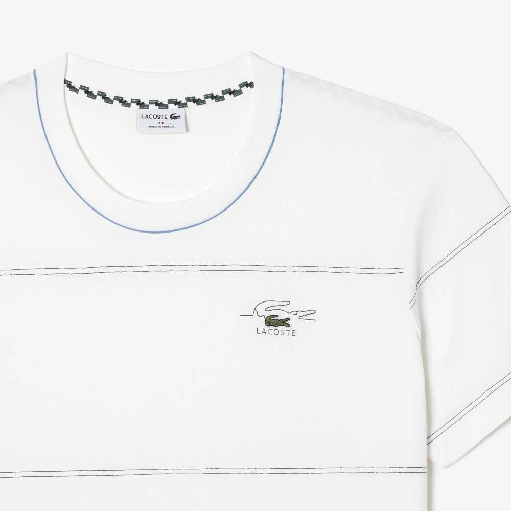 Lacoste Big Fit Räfflad Collar Vita | ACOUI-6270