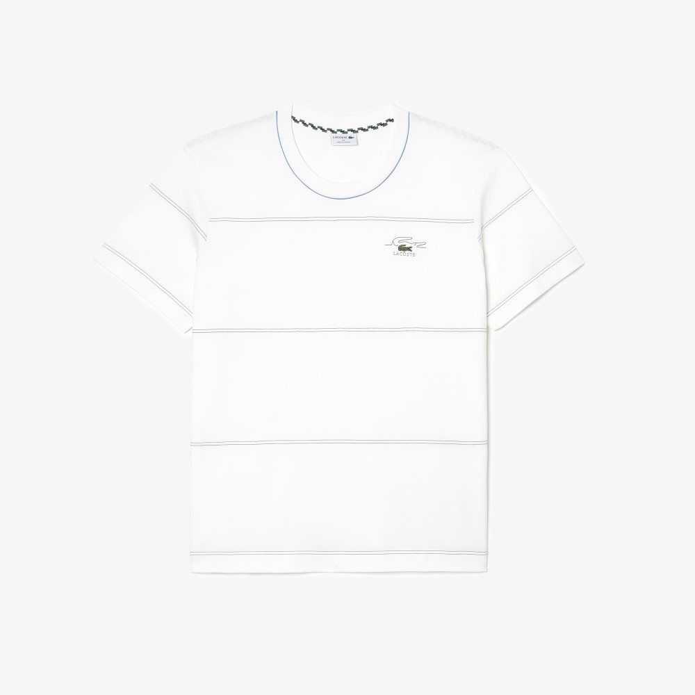 Lacoste Big Fit Räfflad Collar Vita | ACOUI-6270