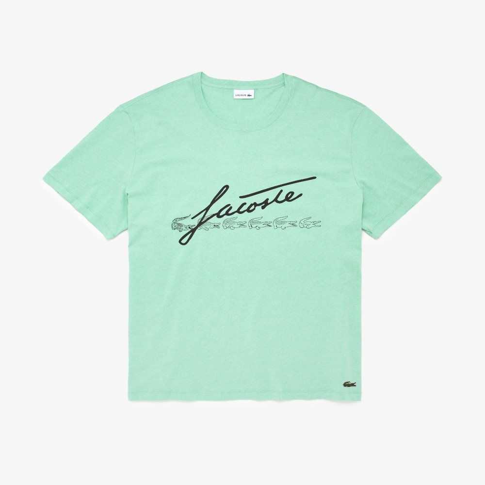 Lacoste Big Fit Signature Print Gröna | EVBOK-0396