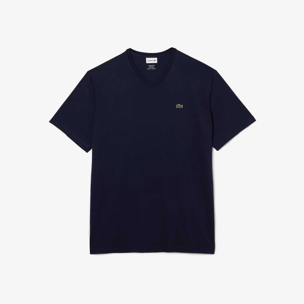 Lacoste Big Fit V-Neck Jersey Marinblå Blå | DTIGJ-3578