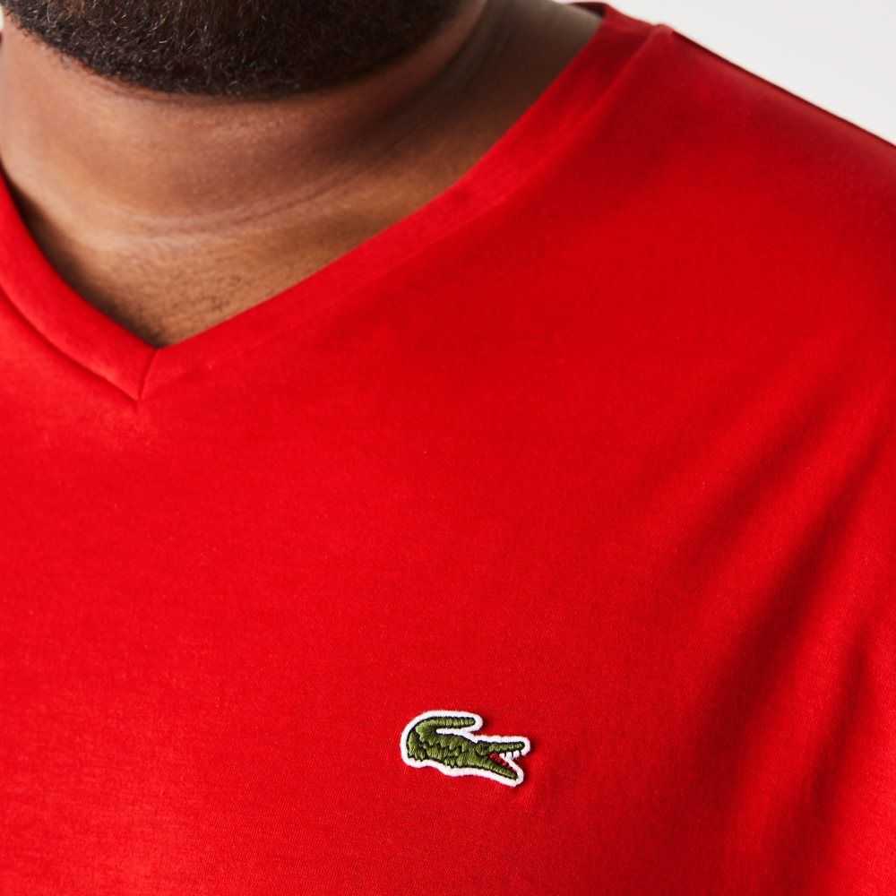 Lacoste Big Fit V-Neck Jersey Röda | MARUP-6237