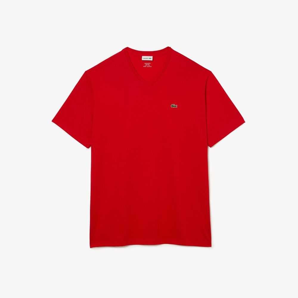 Lacoste Big Fit V-Neck Jersey Röda | MARUP-6237