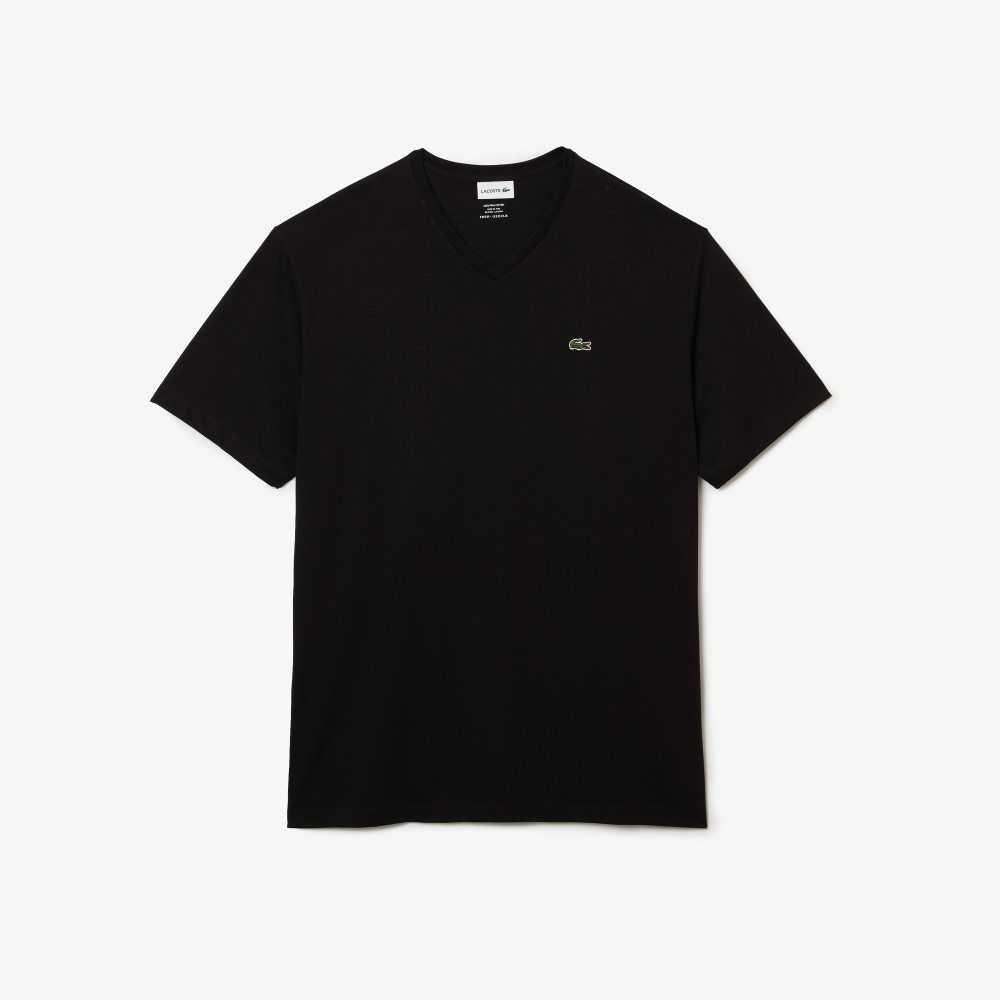 Lacoste Big Fit V-Neck Jersey Svarta | RWDLG-5284