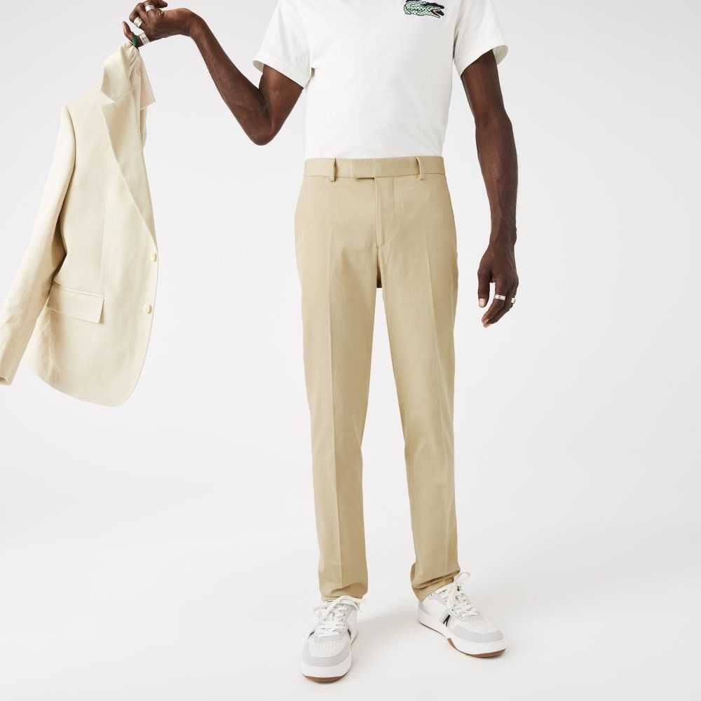 Lacoste Bomull And Linen Blend Plisserad Beige | GKHIV-8749