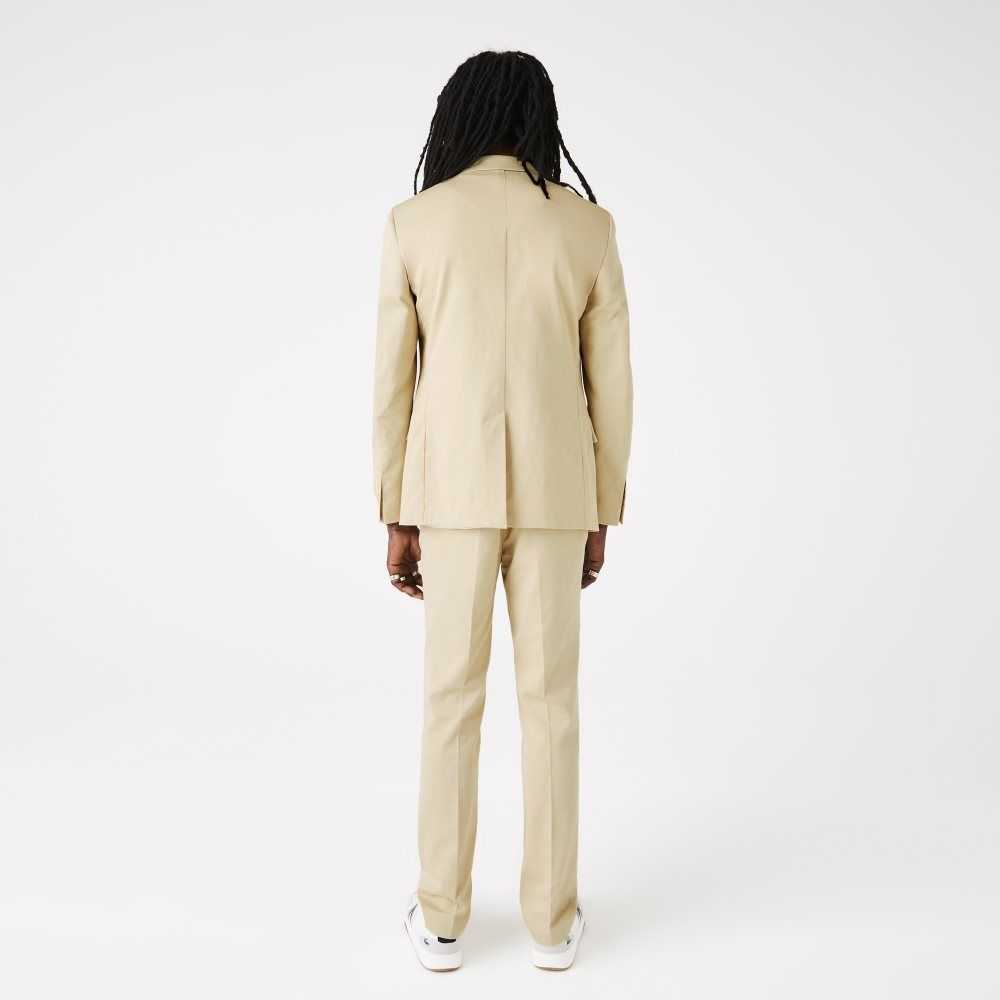 Lacoste Bomull And Linen Blend Plisserad Blazer Beige | LJMYA-8526