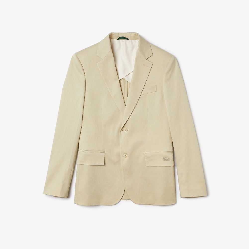 Lacoste Bomull And Linen Blend Plisserad Blazer Beige | LJMYA-8526